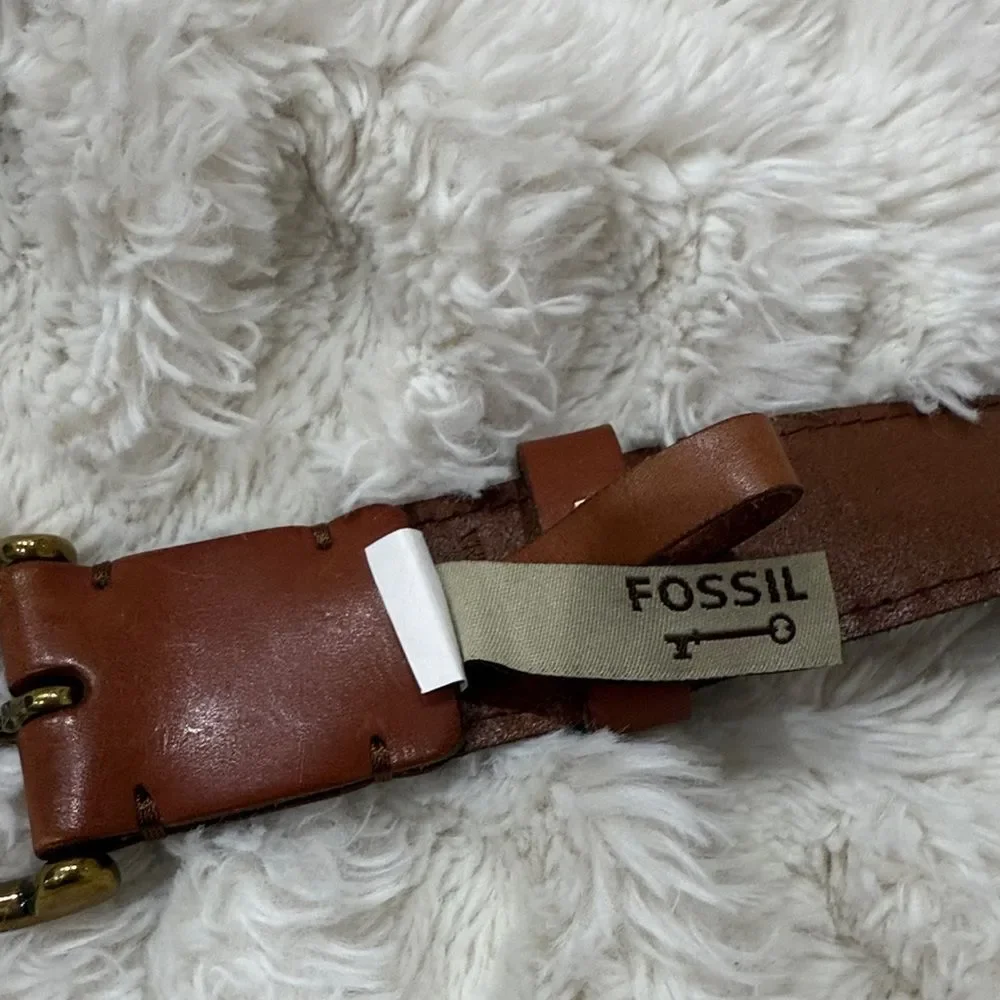 Fossil Two-Tone Leather Belt with Gold Buckle Size Medium
